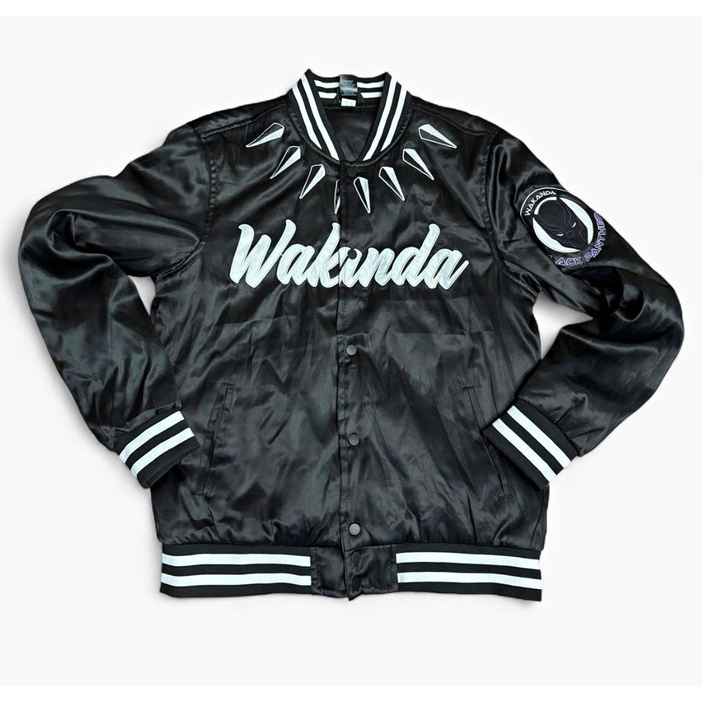 Marvel BoxLunch Men's Black Wakanda Black Panther Varsity Jacket Size M Y2K